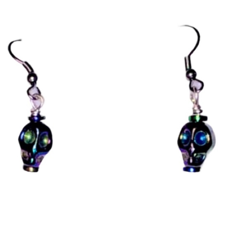 HANDMADE Electroplated RAINBOW Iridescent SKULL Unbranded Earrings